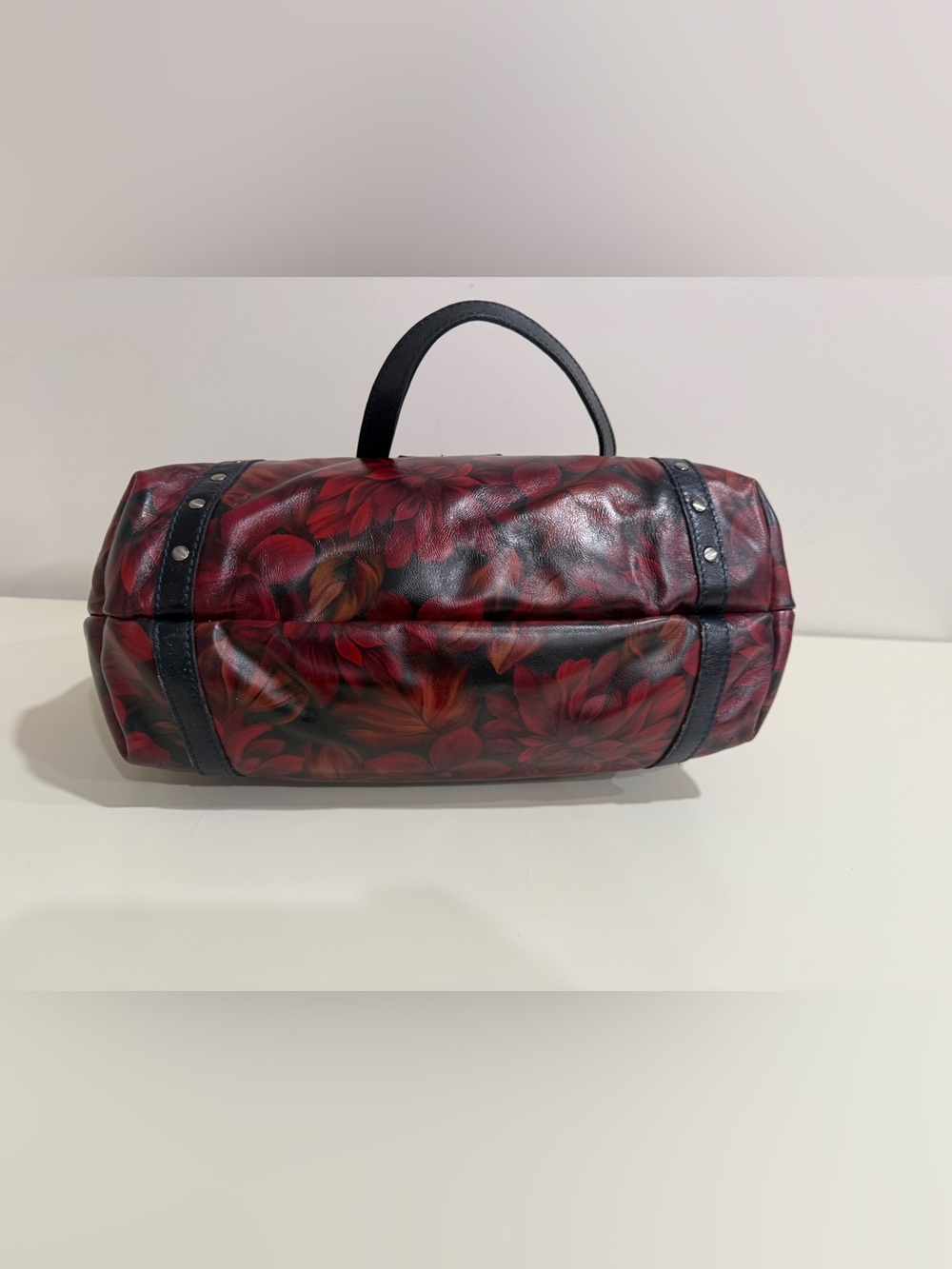 Patricia Nash Benvenuto Italian Leather Large Tote Bag Heritage Floral Burgundy - Picture 6 of 11